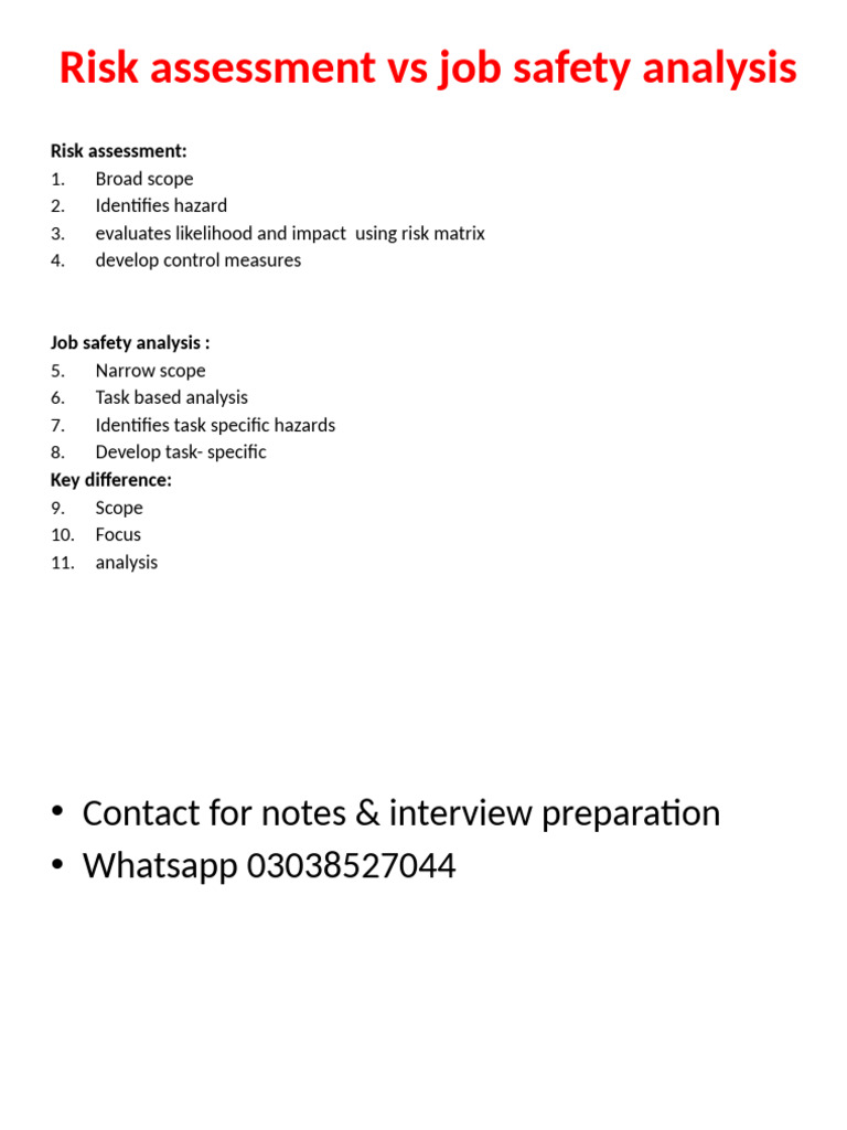 Risk Assessment Vs JSA | PDF