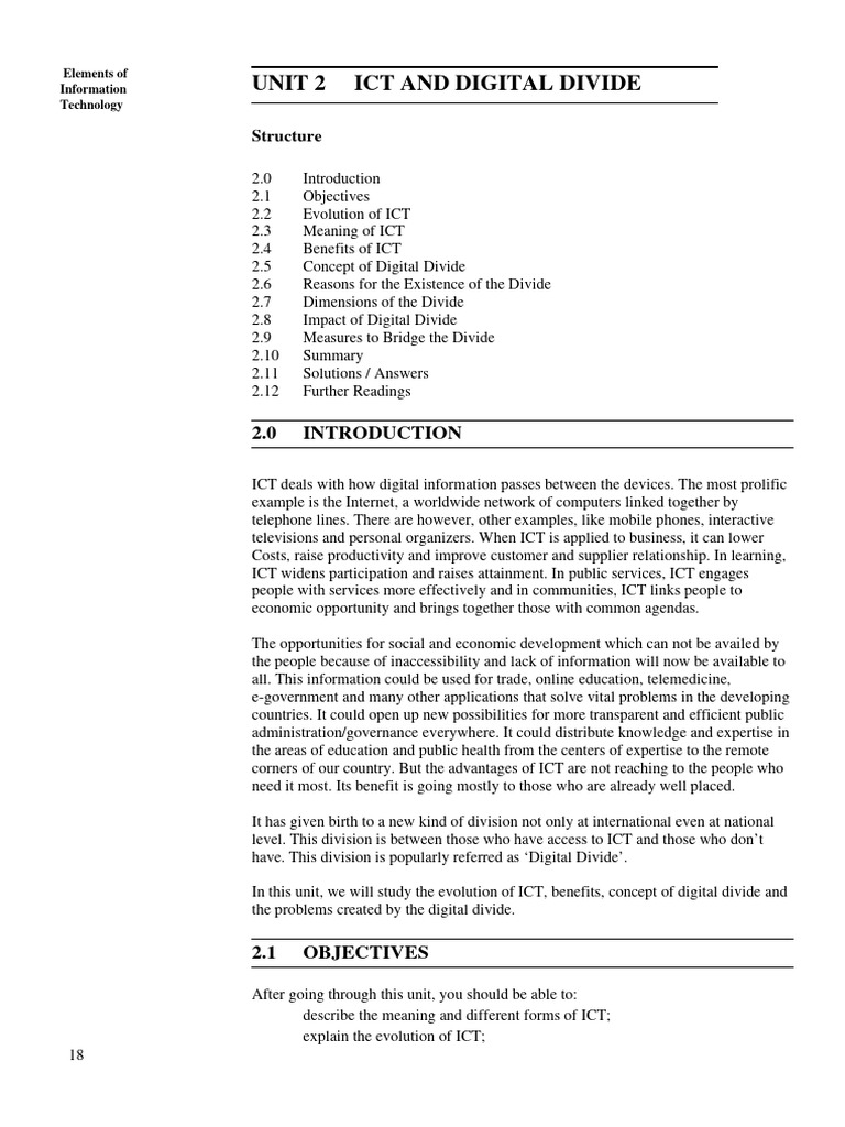Unit 2 ICT and Digital Divide | PDF | Computer Network | Information ...