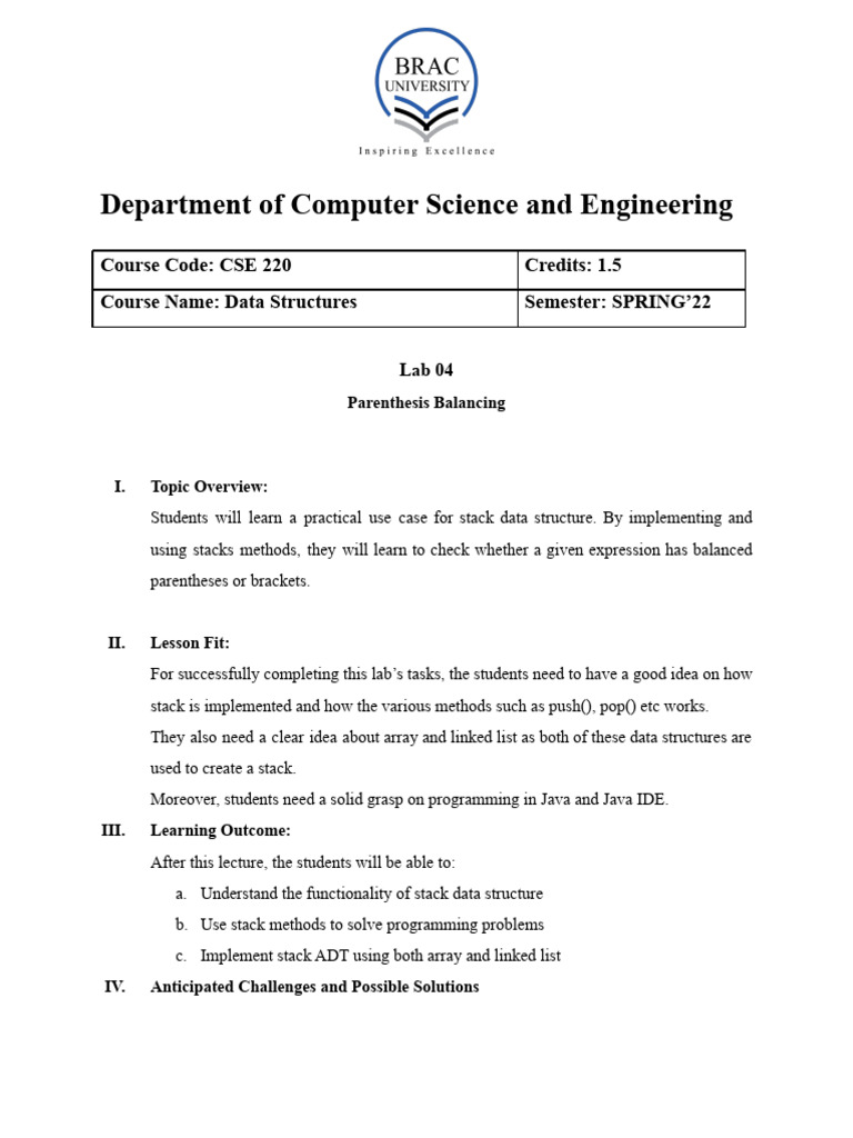 Parenthesis Balancing with Stacks | PDF | Bracket | Computer Science