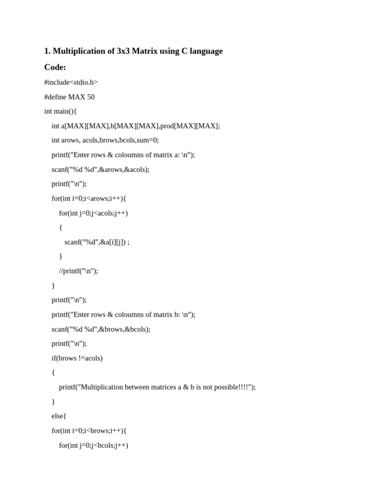 Matrix Multiplication in C Program | PDF | Queue (Abstract Data Type ...