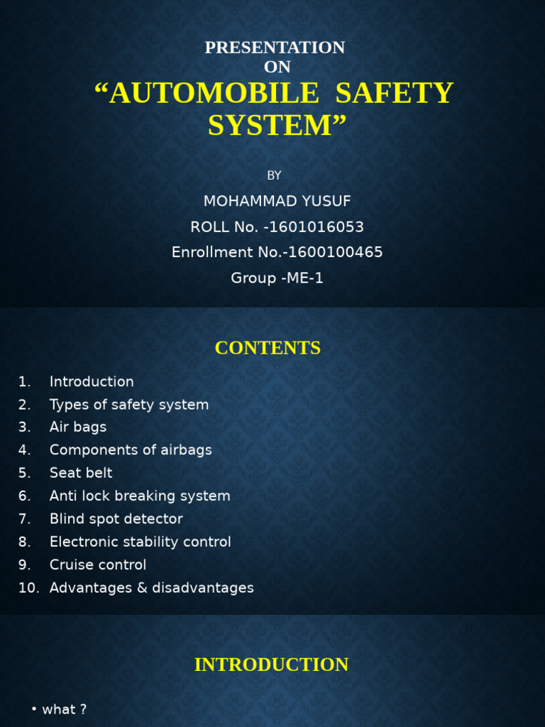 Overview of Automobile Safety Systems | PDF | Airbag | Anti Lock ...