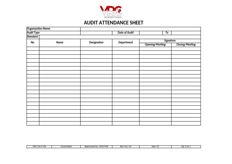 VRC Audit Attendance Record | PDF