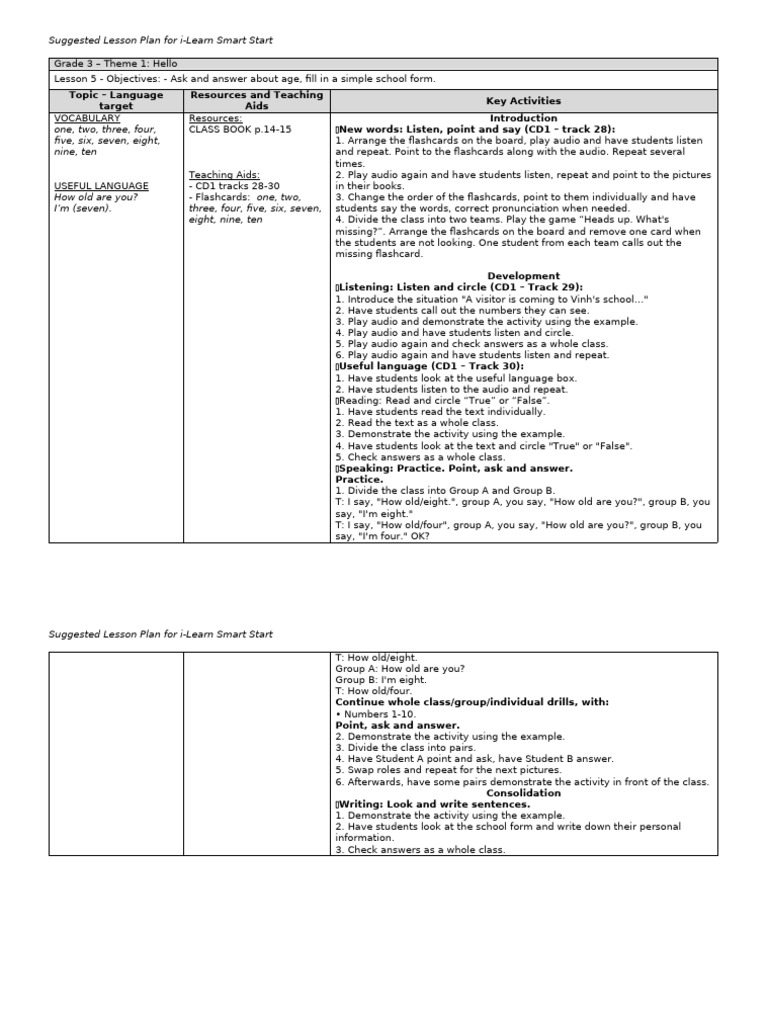 Grade 3 Lesson Plan: Age & Numbers | PDF | Flashcard | Learning