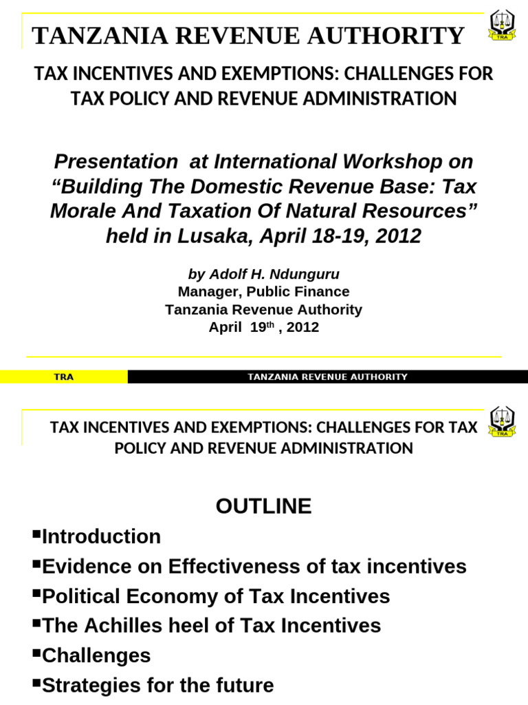 Tax Incentives and Exemptions Tanzania Revenue Authority | PDF | Taxes ...