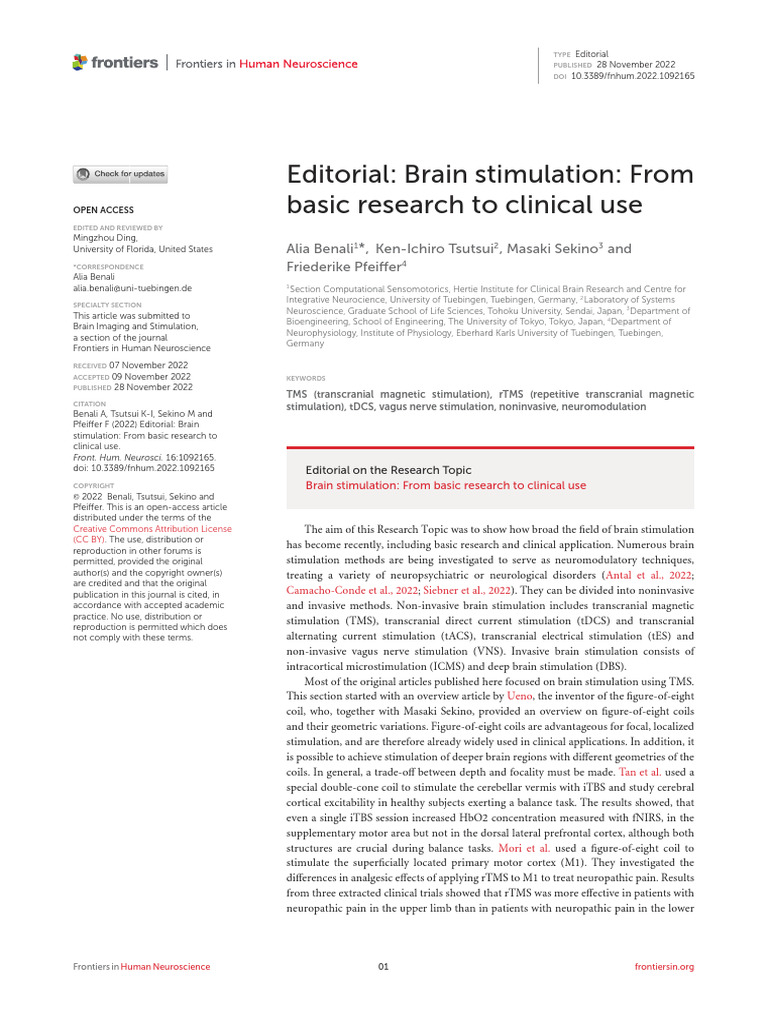 Fnhum 16 1092165 | PDF | Deep Brain Stimulation | Stroke