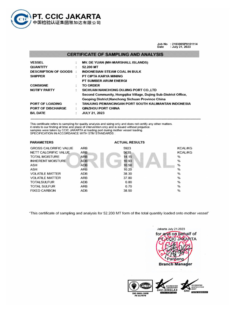 Ccic Coa #023557719 5800 CKM Sae-1 | PDF