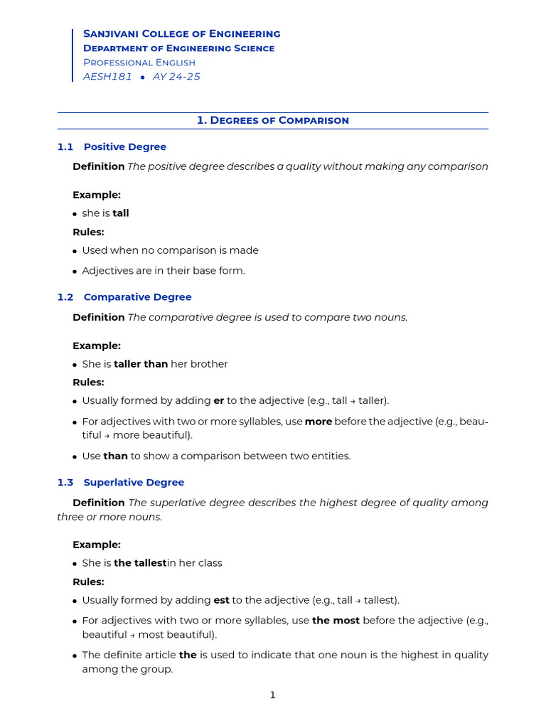 Unit 1 Degrees of Comparison | PDF | Adjective | Linguistics