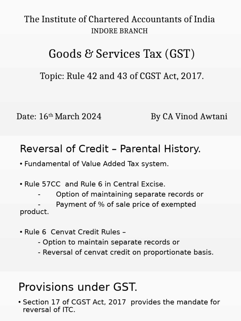 GST Rule 42 & 43: ITC Reversal Guidelines | PDF | Value Added Tax | Taxes