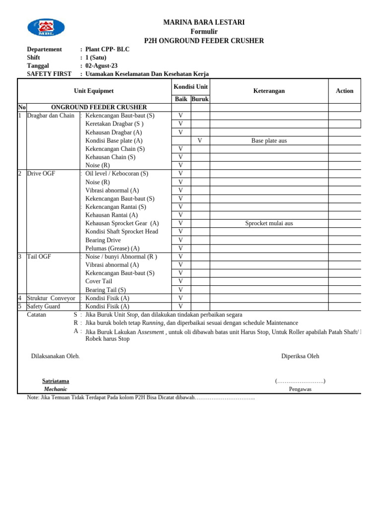 Laporan P2H Perawatan Alat Pertambangan | PDF