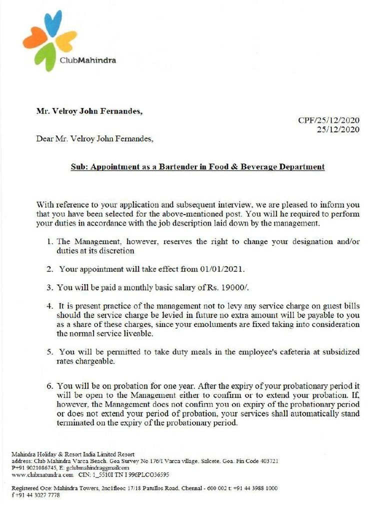 Kumar Offer Letter | PDF
