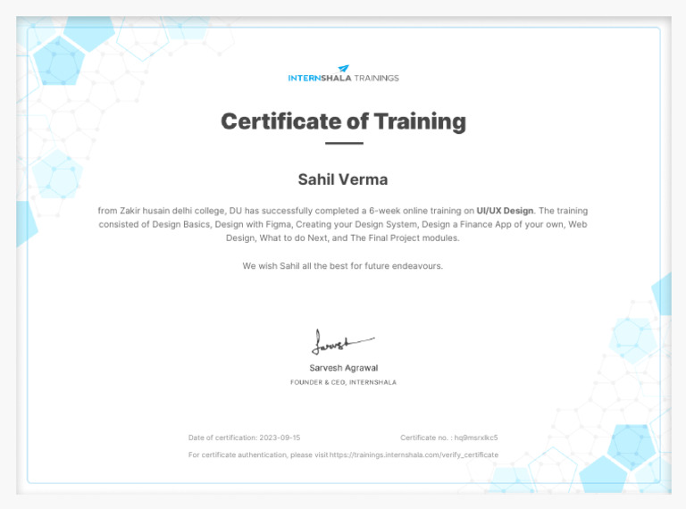 Sahil Verma's UI/UX Training Completion | PDF