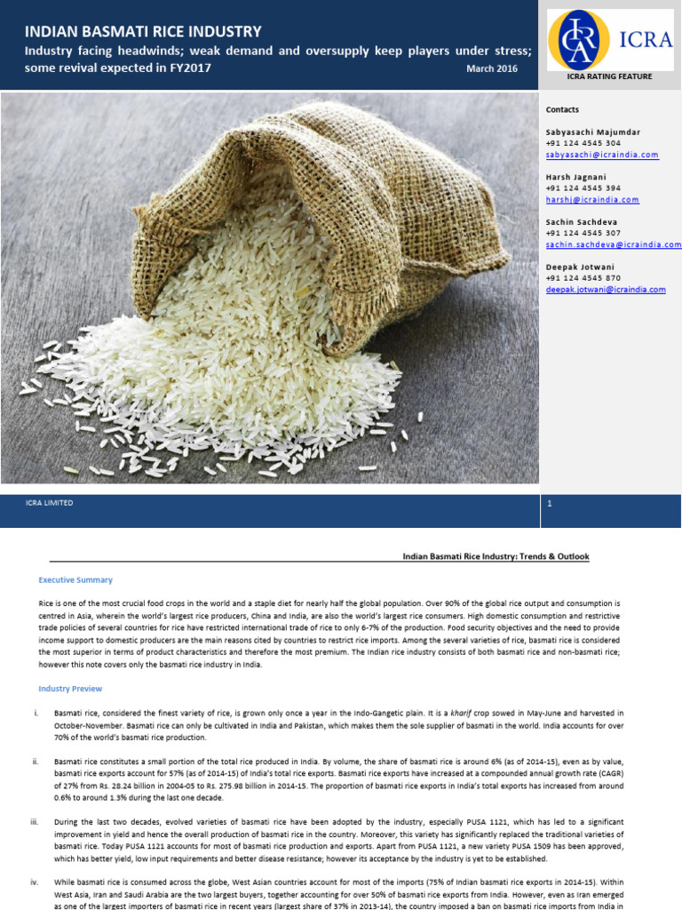 SH 2016 H1 1 ICRA Basmati Rice | PDF | Rice | Economies