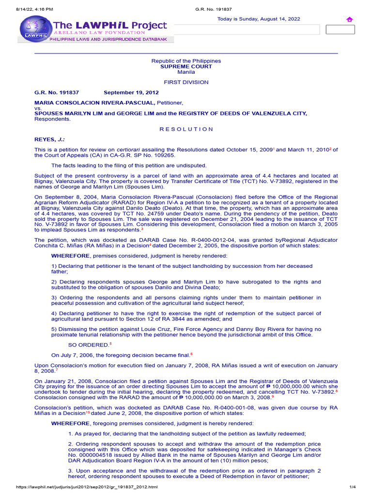 Supreme Court Ruling on Land Redemption | PDF | Public Law | Courts