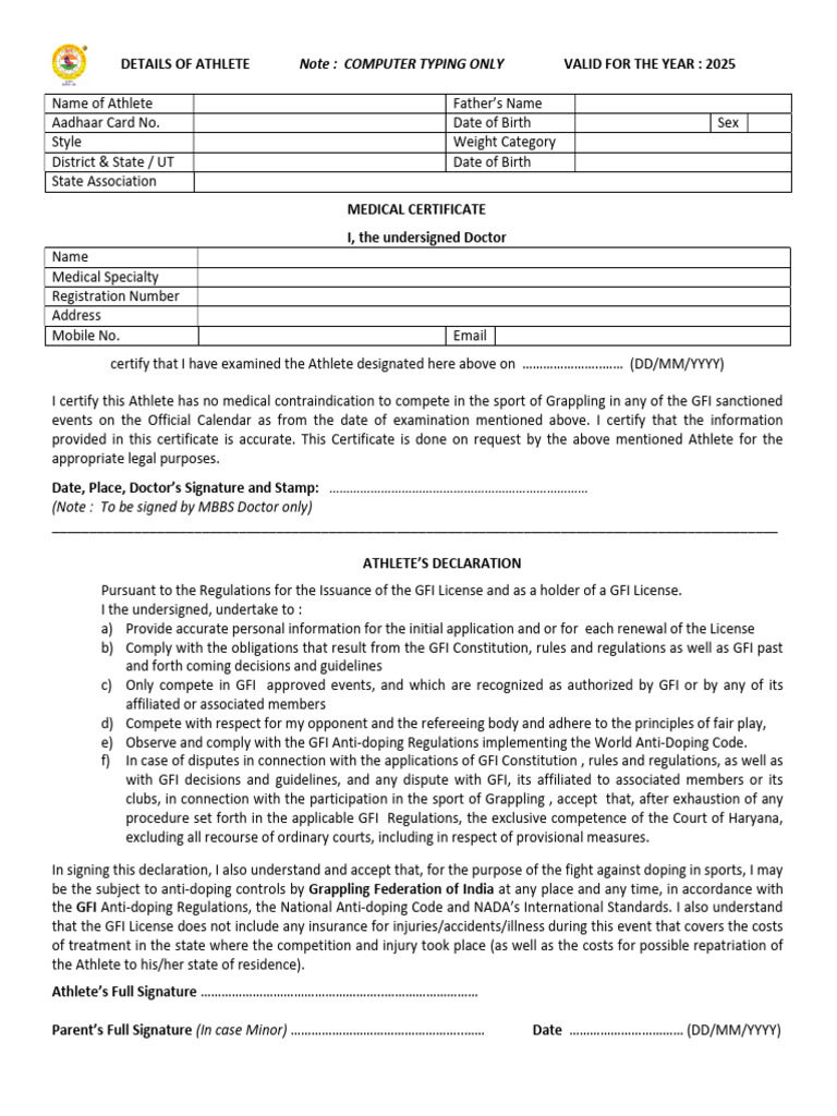 Athlete Medical Certification for Grappling | PDF | Doping In Sport ...
