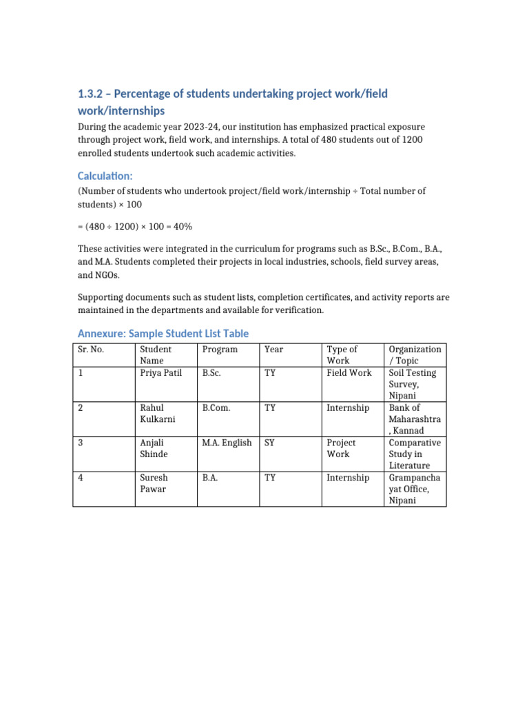 Student Internship and Project Statistics | PDF