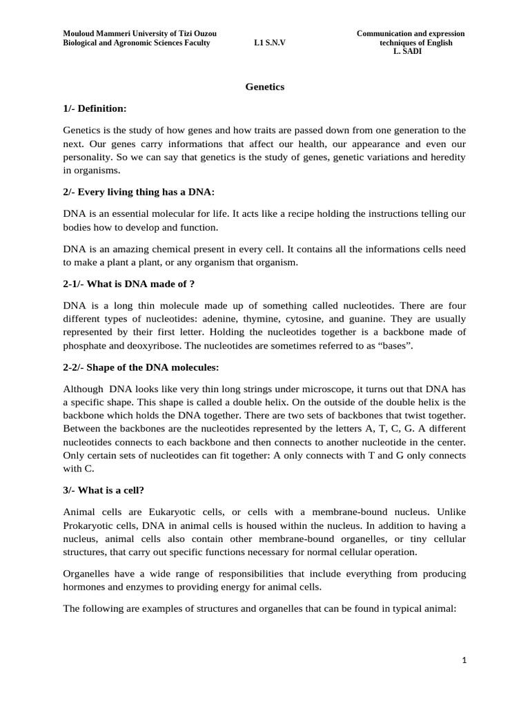 Understanding Genetics and DNA Structure | PDF | Gene | Cell (Biology)