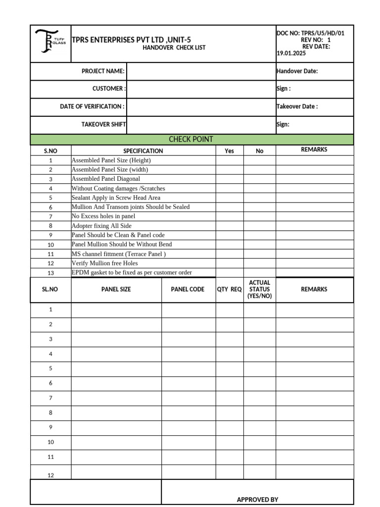 Tc-4 Handover Checklist | PDF