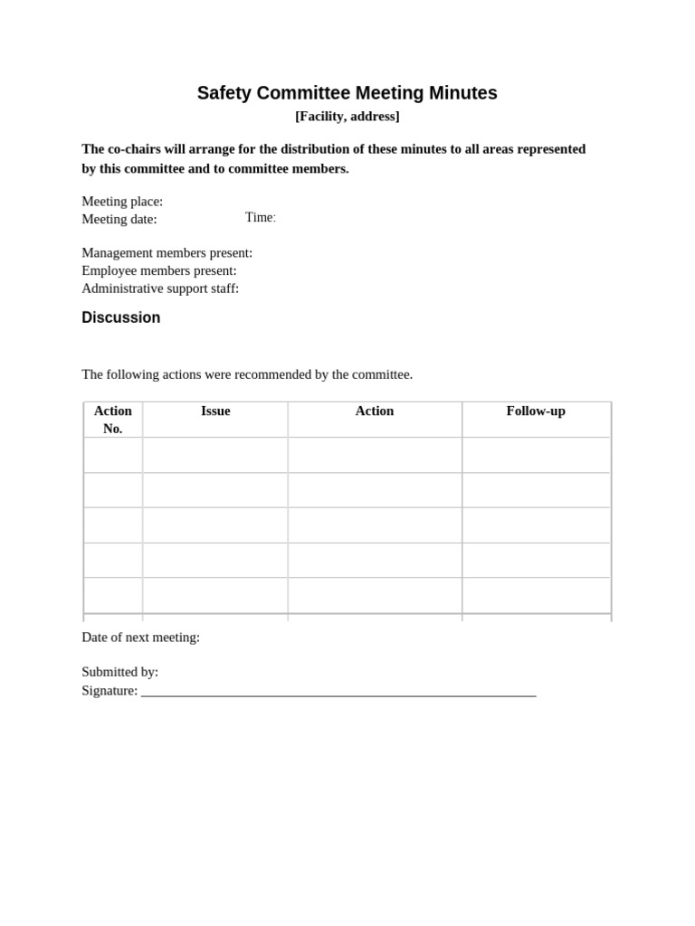 Safety Committee Meeting Minutes Template | PDF