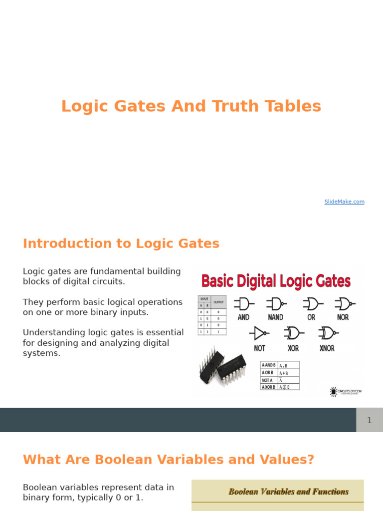 Logic Gates and Truth Tables | PDF | Logic Gate | Electronic Engineering