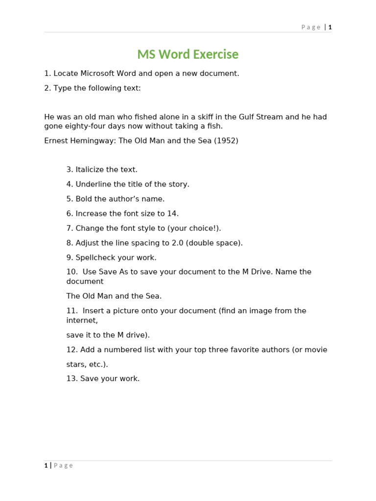 MS Word Practice Activity Instructions | PDF