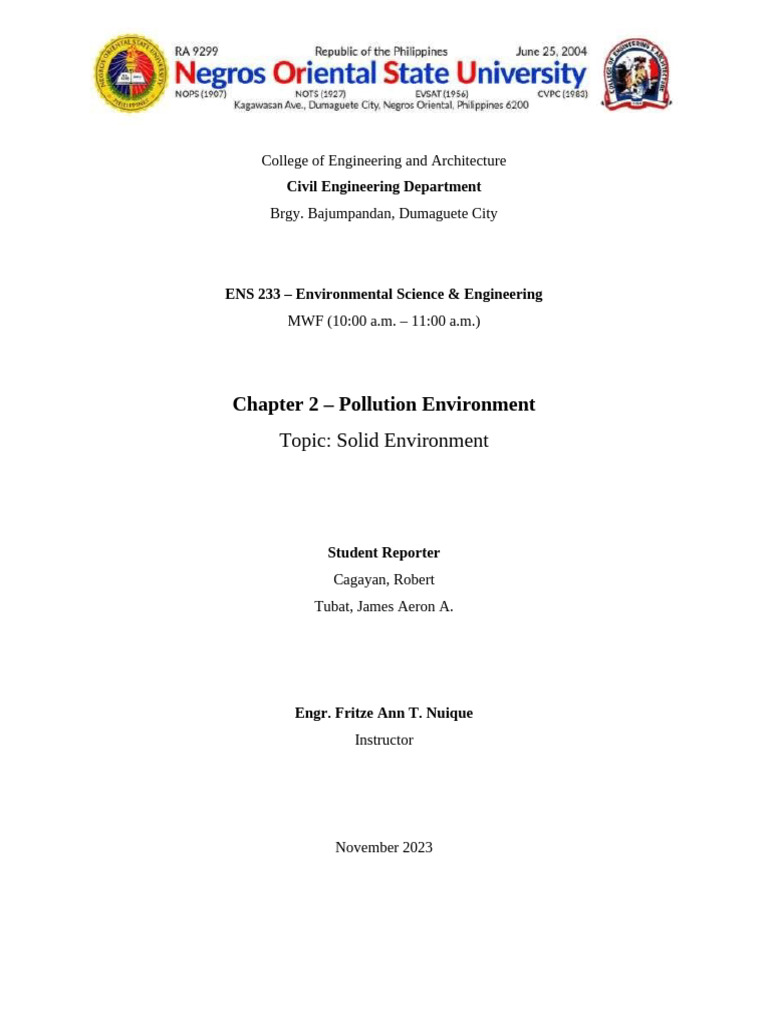 Environmental Science & Engineering Report (Solid Environment) | PDF ...