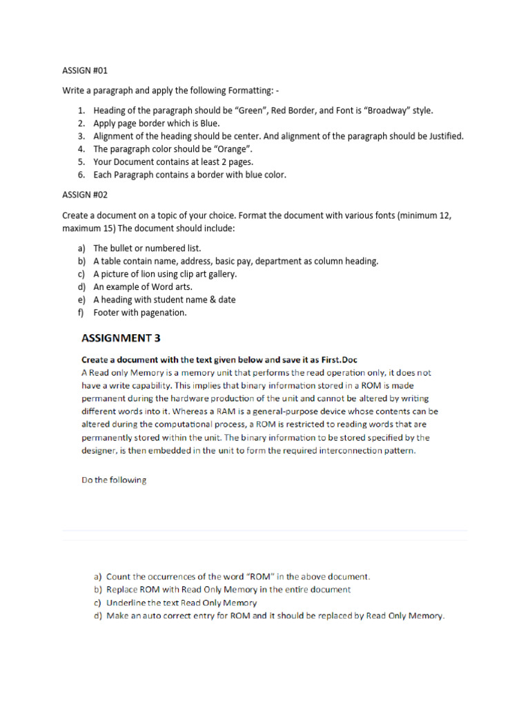 Document Formatting and Design Assignments | PDF