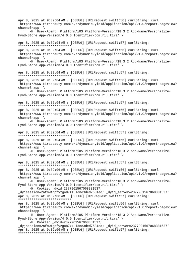 Tira Beauty API Debug Logs | PDF | Software | Internet Protocol Based ...
