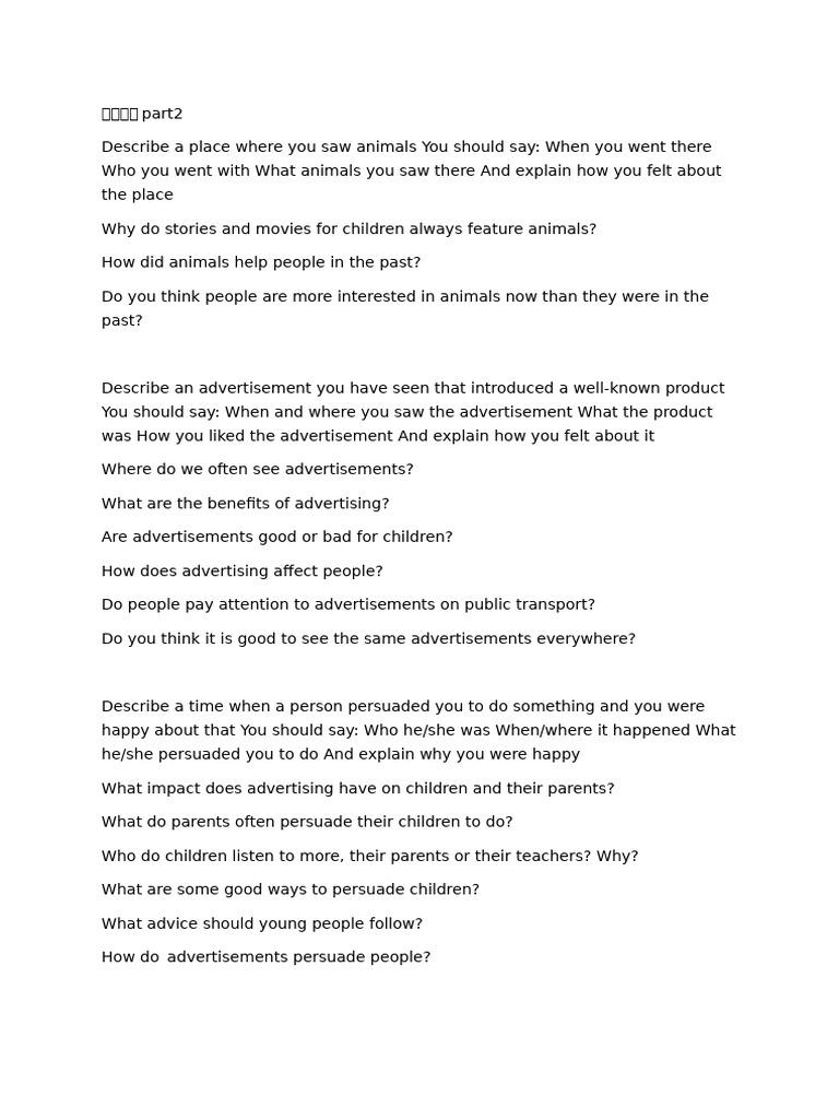 IELTS Speaking Part 2 Topics Guide | PDF | Advertising | Clothing