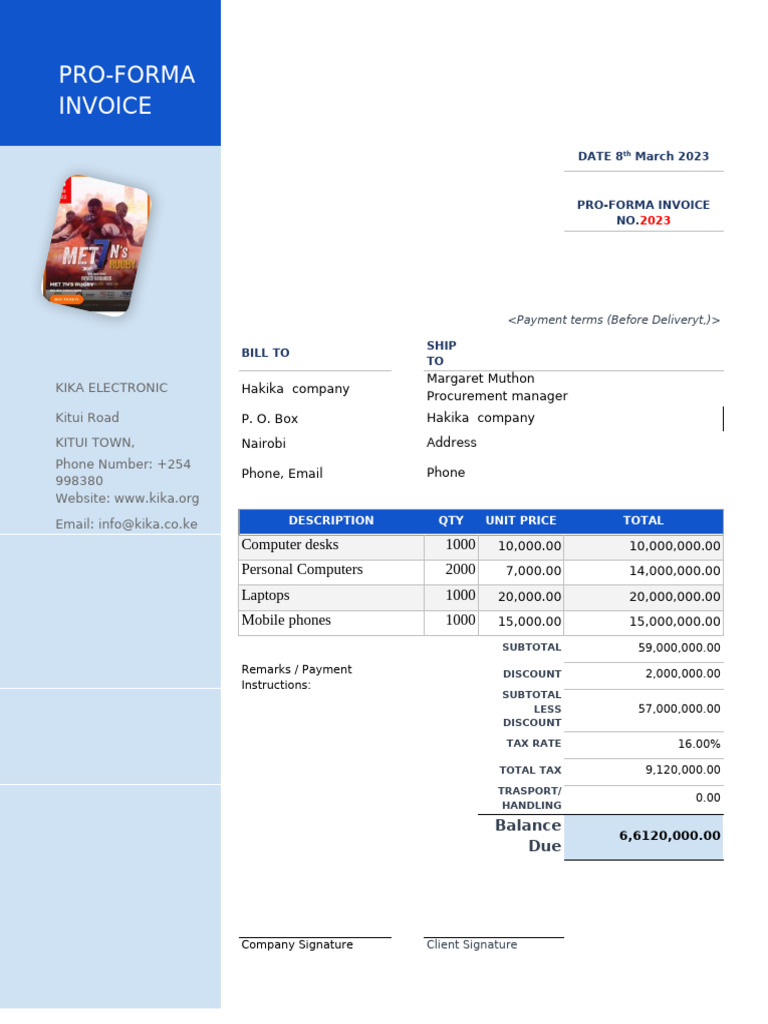Pro-Forma Invoice for Kika Electronic | PDF | Invoice