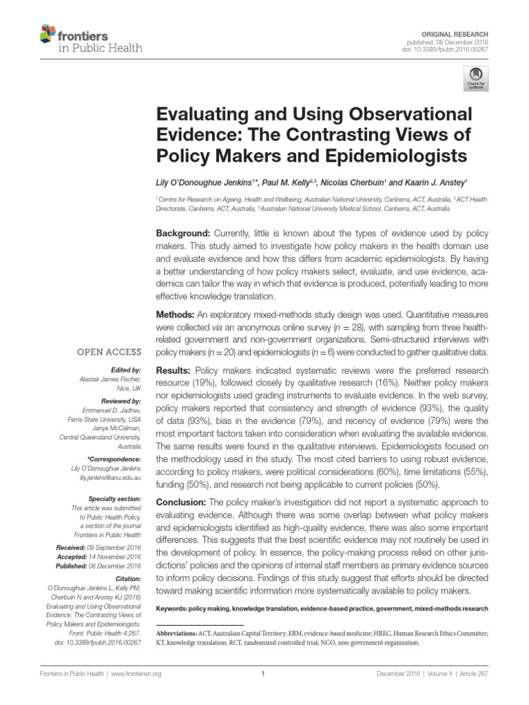 Evaluating and Using Observational Evidence - The Contrasting Views of ...