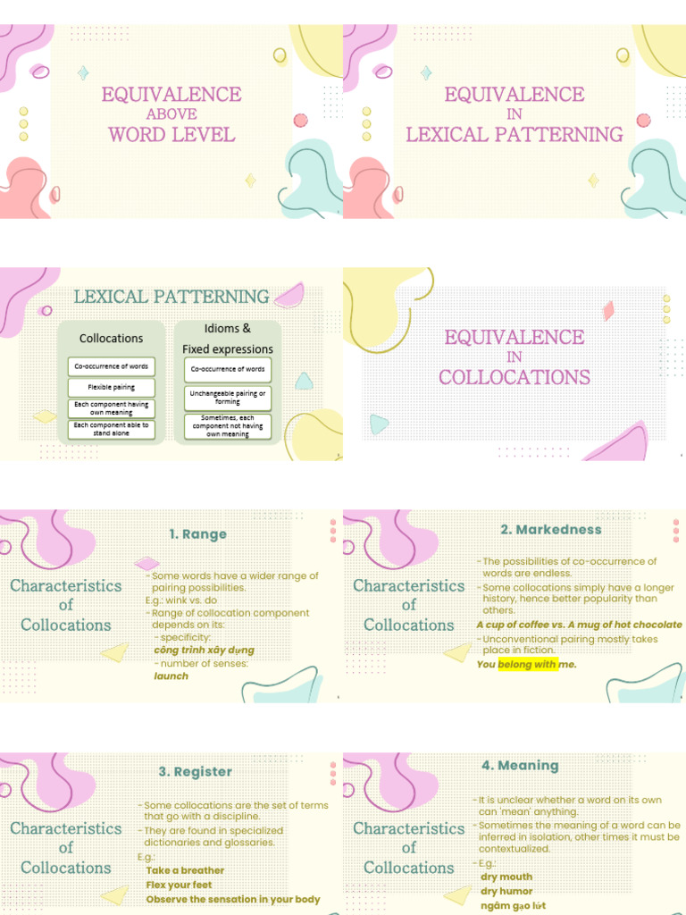 Equivalence Word Level Equivalence Lexical Patterning: Above IN | PDF ...
