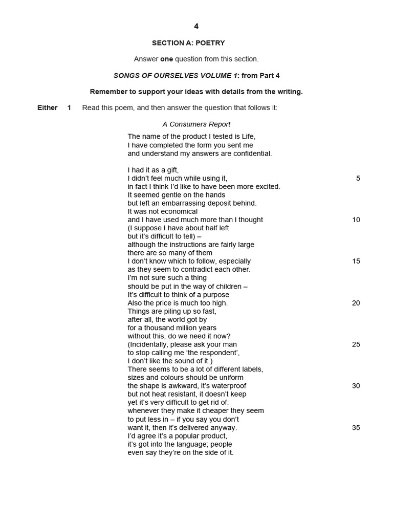 Section A Poetry | PDF