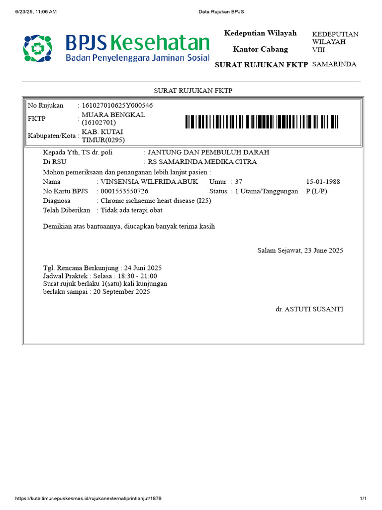 Surat Rujukan BPJS untuk RSU | PDF