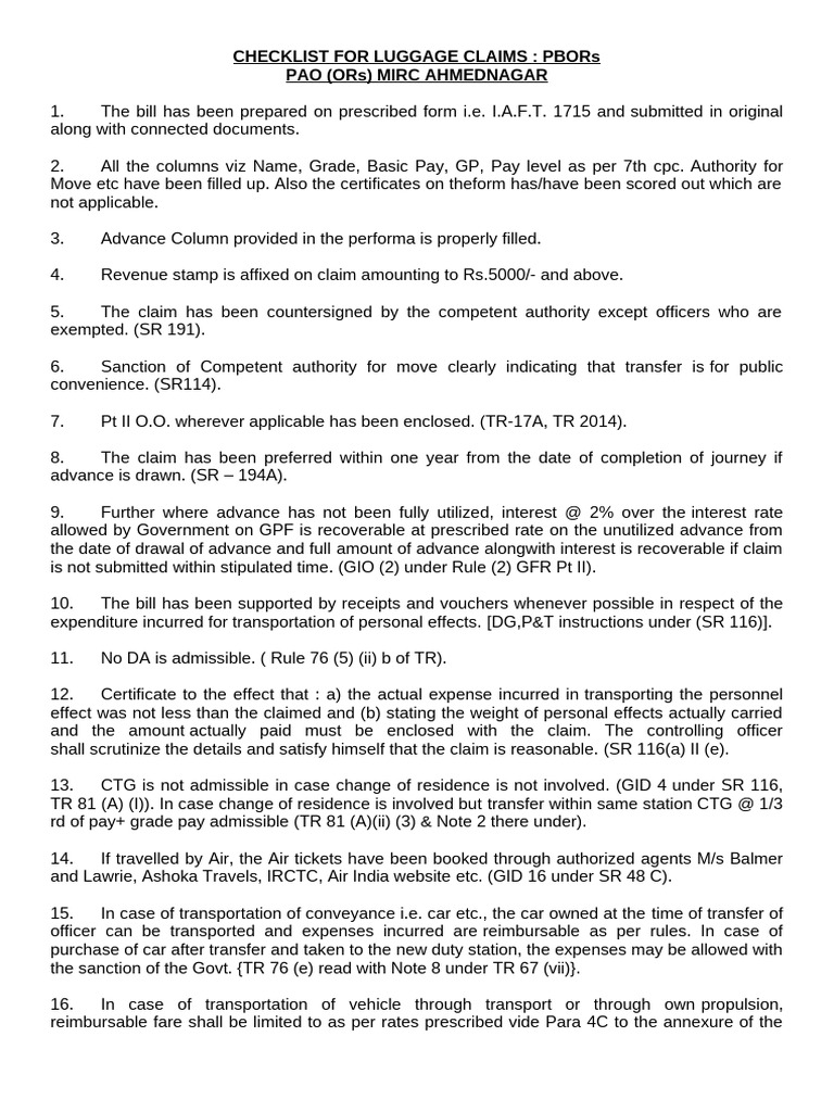 Checklist Luggage LTC Da | PDF | Driver's License | Receipt