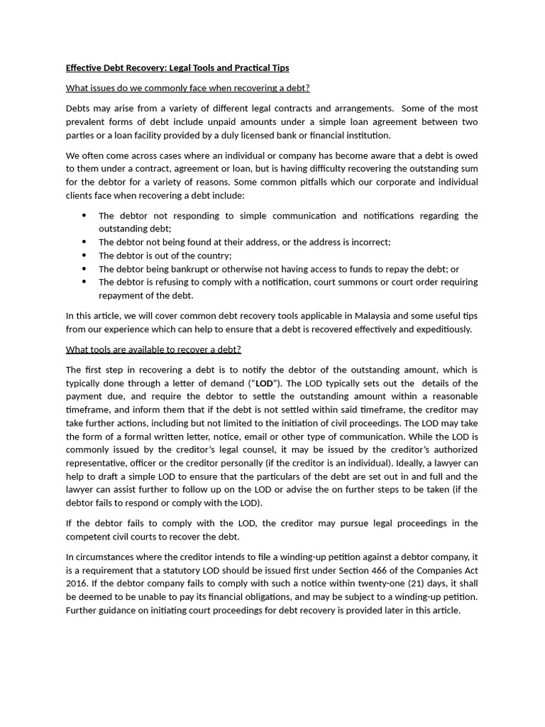 Debt Recovery Strategies and Tools | PDF | Bankruptcy | Debt
