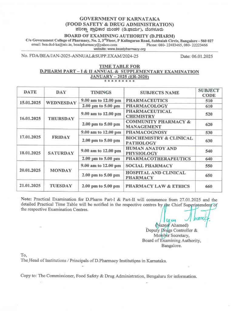 Time Table - ER-2020 - January 2025 | PDF