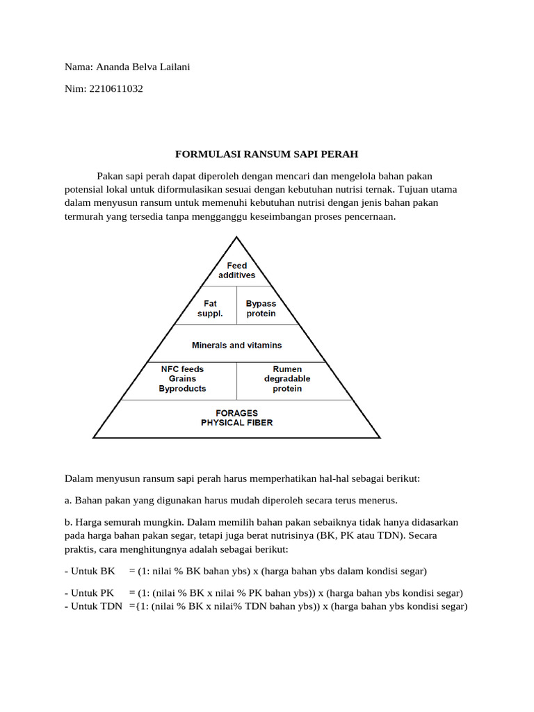 Ransum Nutrisi Sapi Perah Optimal | PDF