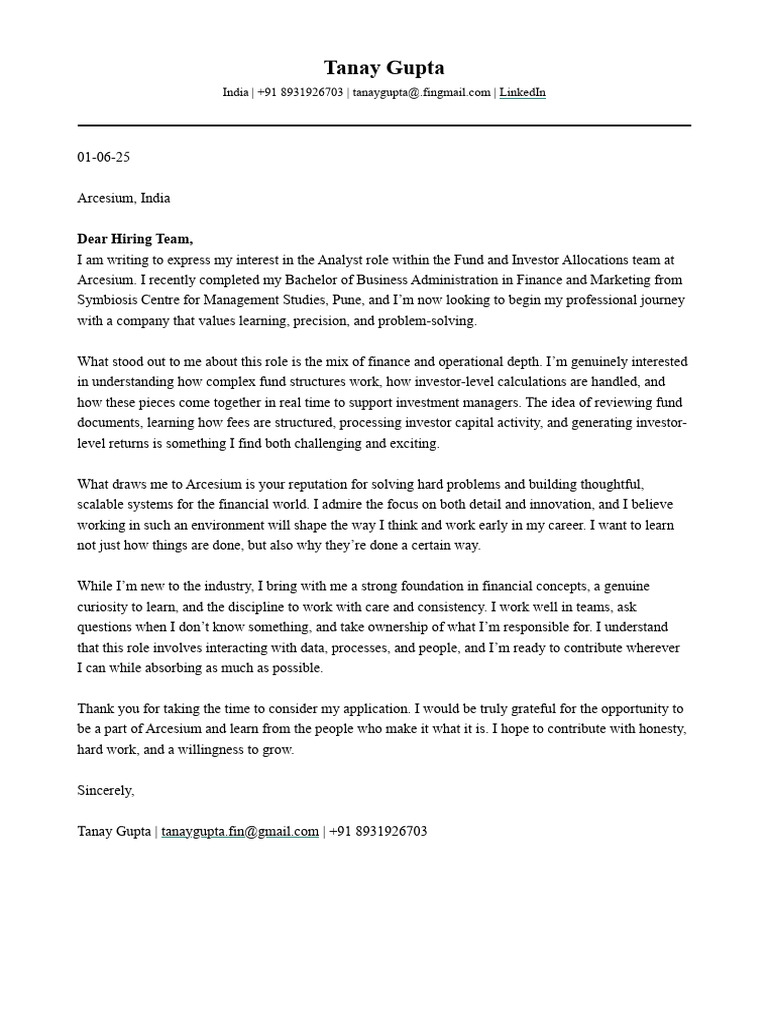 Cover Letter AR | PDF