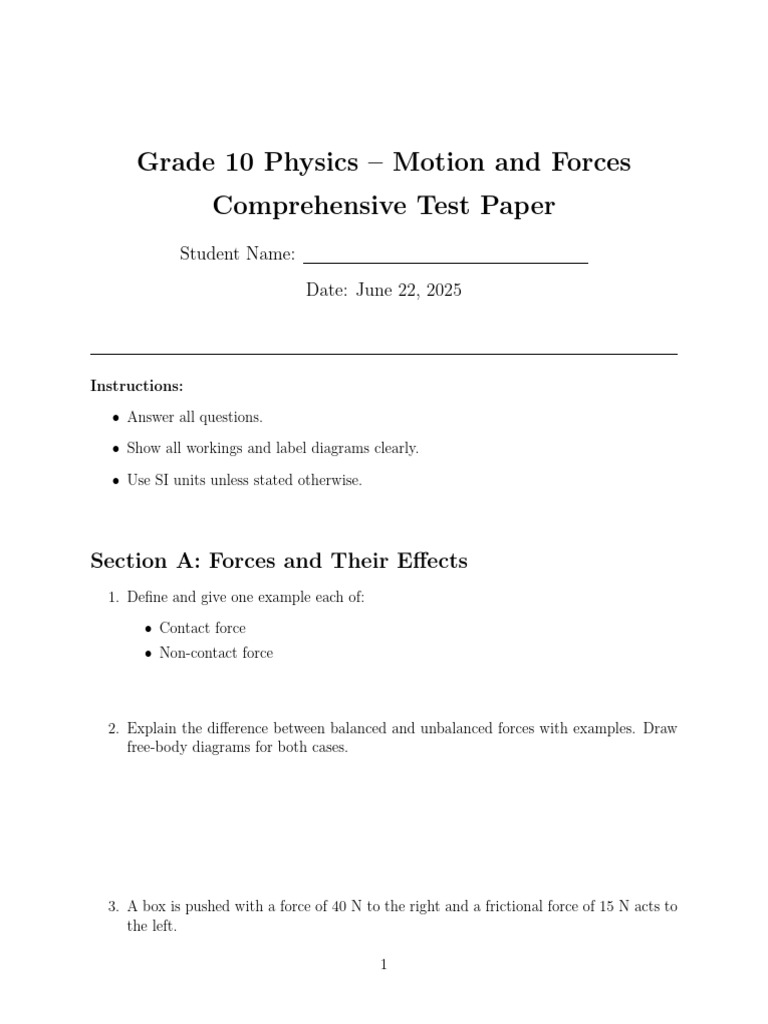 4 Test Motion and Forces | PDF | Force | Acceleration