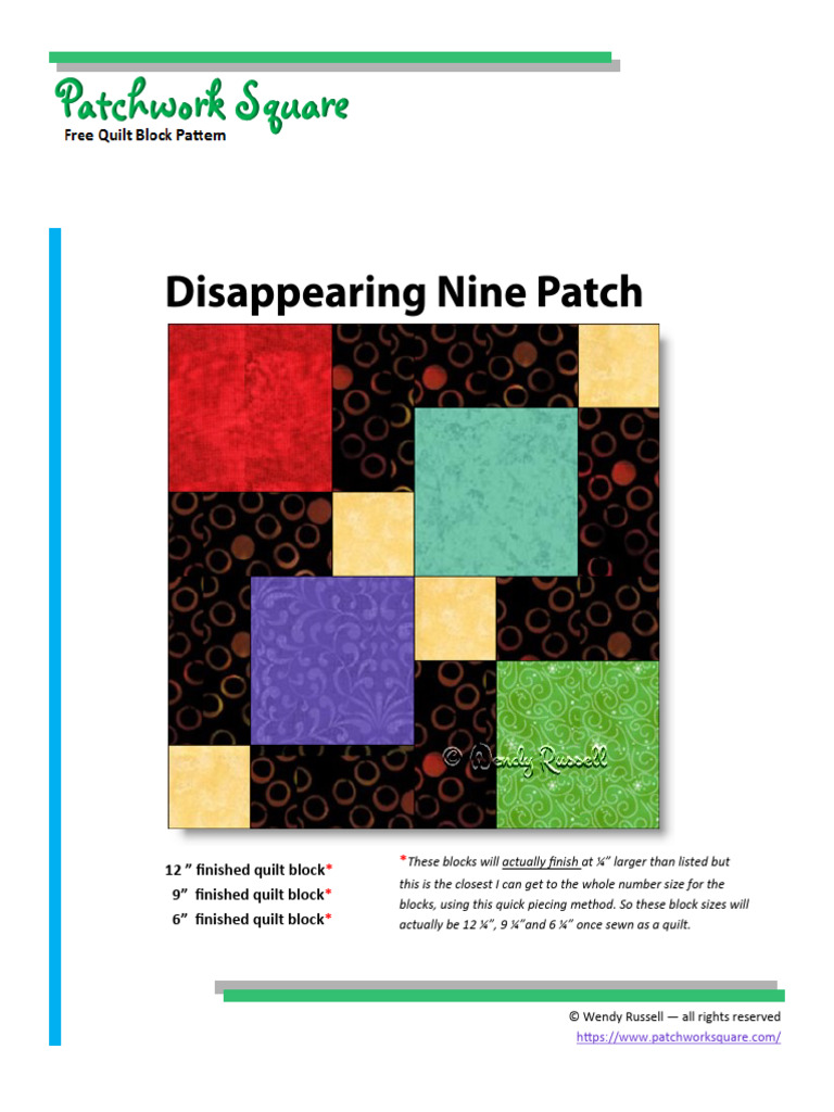 Disappearing Nine Patch Quilt Block | PDF | Quilt | Sewing