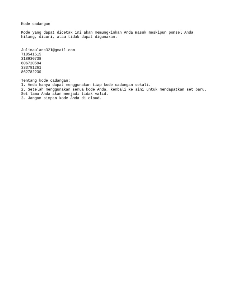Kode Cadangan Gmail yang Penting | PDF