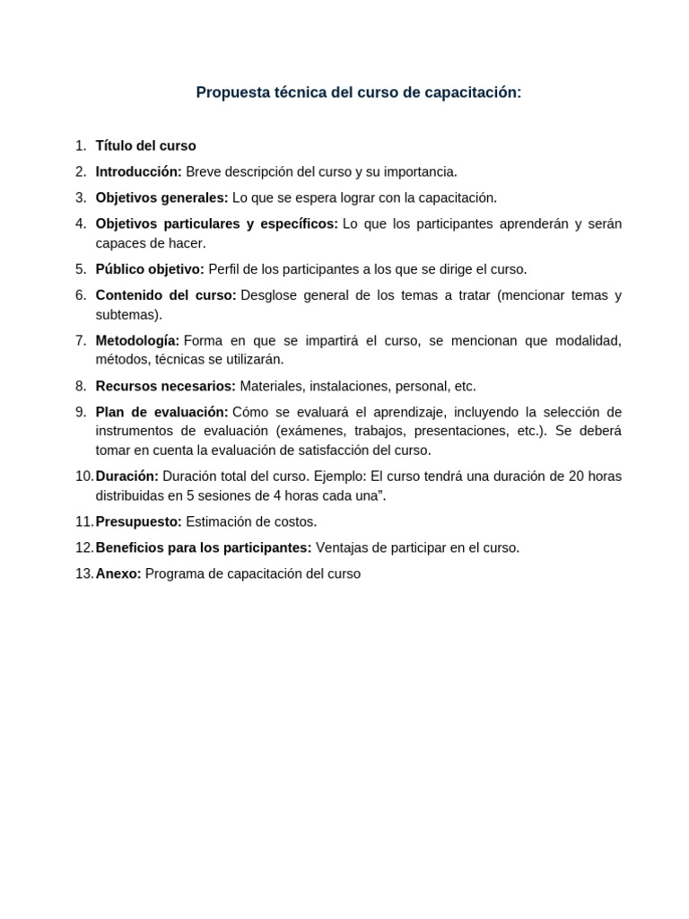 Propuesta de Curso de Capacitación | PDF