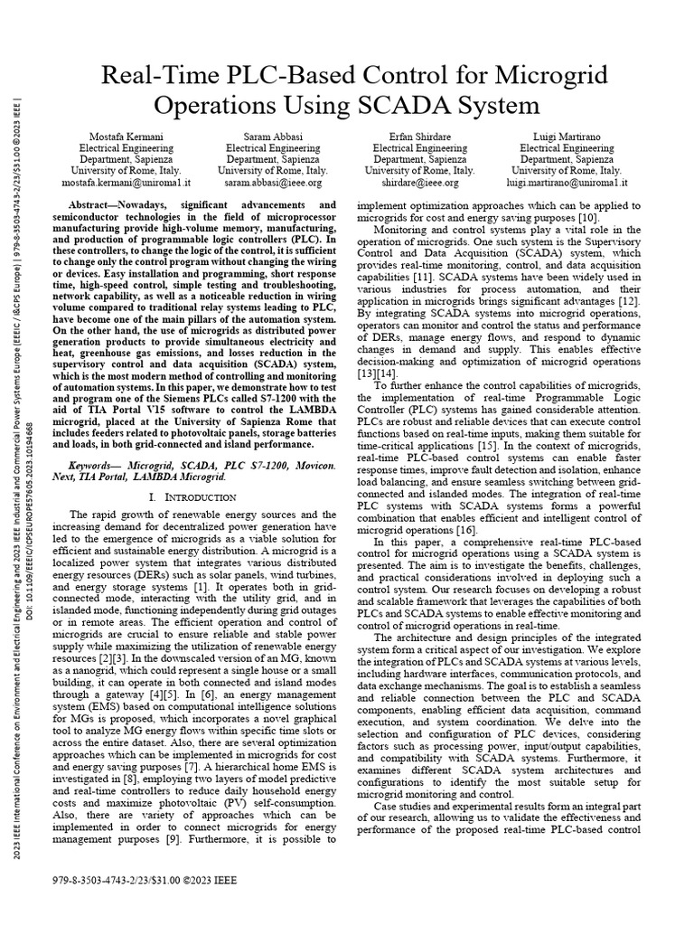 Real-Time PLC-Based Control for Microgrid Operations Using SCADA System ...