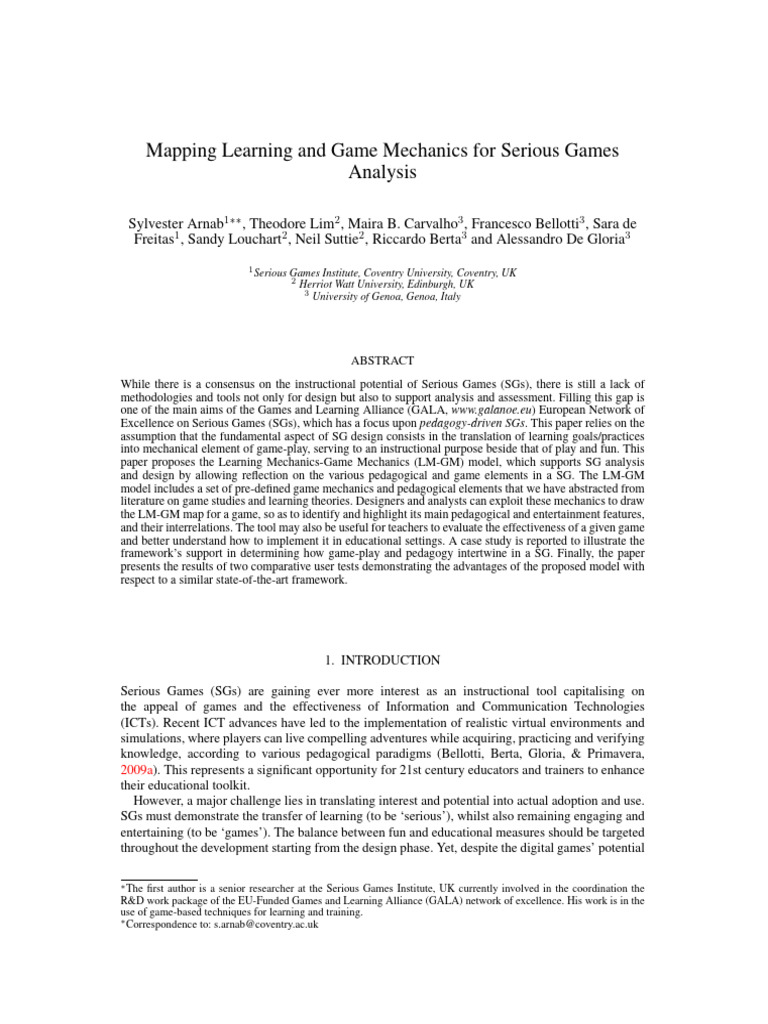Mapping for Serious Games Analysis | PDF | Pedagogy | Learning