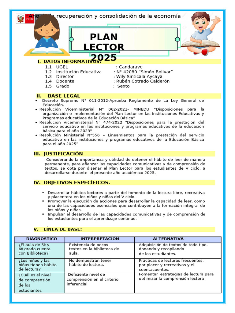 Plan Lector 2025 para Estudiantes de Sexto | PDF | Maestros ...