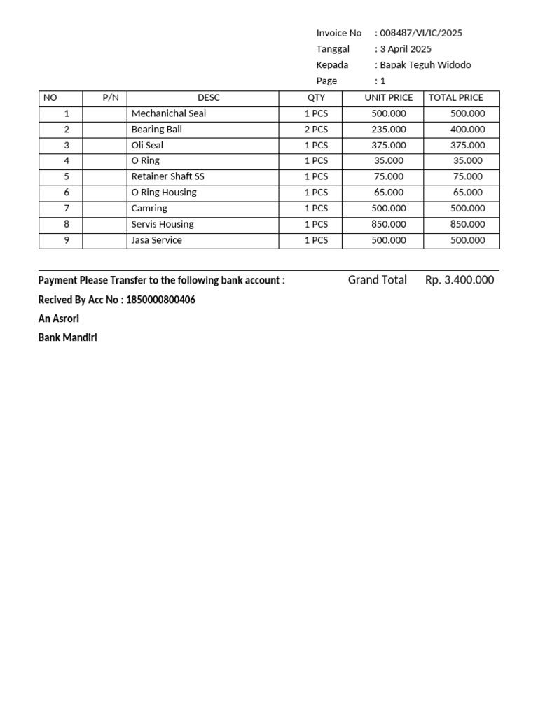 Invoice No. 008487/VI/IC/2025 | PDF