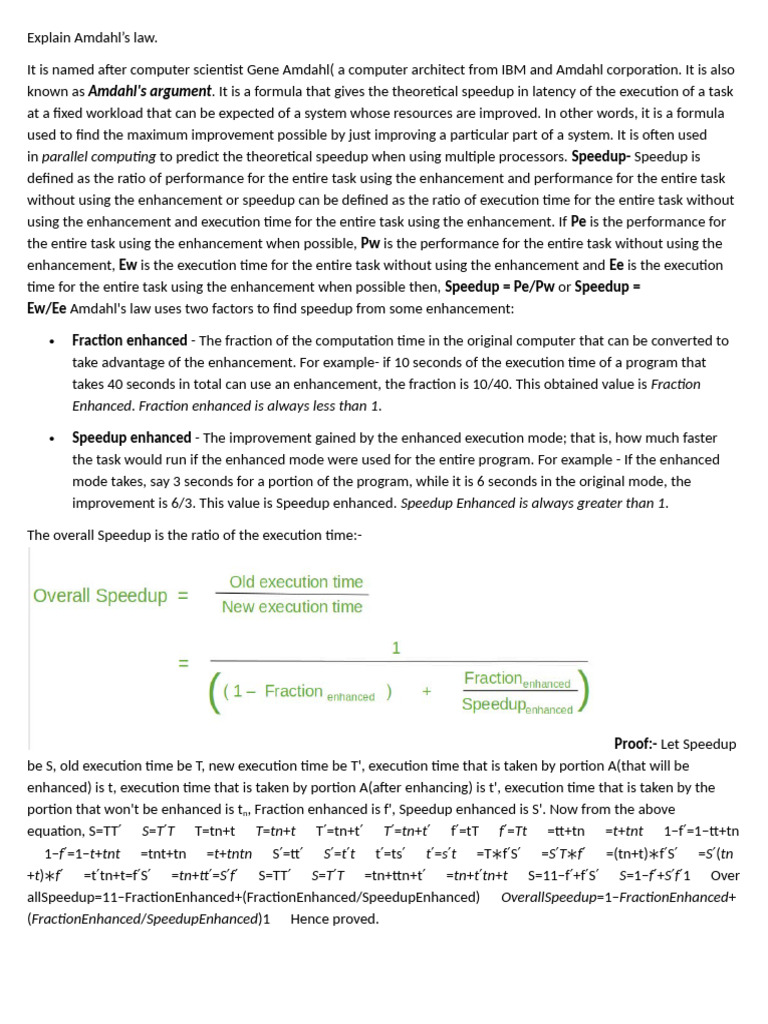 Amdahl's Law: Speedup Formula Explained | PDF | Parallel Computing ...