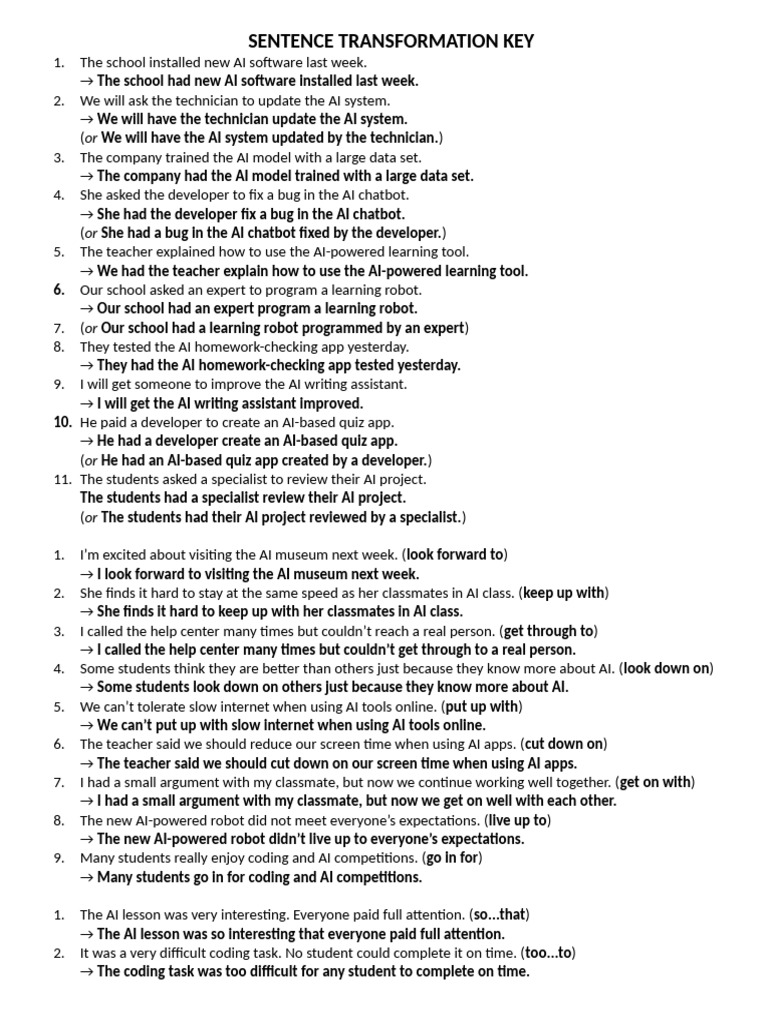 Sentence Transformation Key | PDF | Artificial Intelligence ...