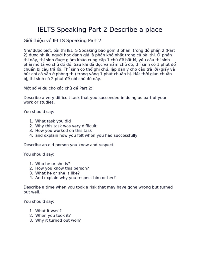 IELTS Speaking Part 2 Describe A Place | PDF