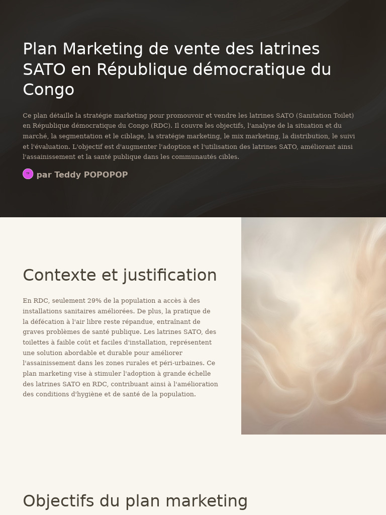 Plan Marketing pour Latrines SATO en RDC | PDF | Latrines ...